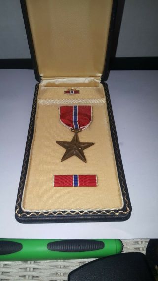 Vintage Named Engraved Ww2 Bronze Star Medal With Coffin Case Named