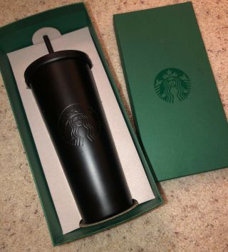 Rare 2016 Starbucks Cold Cup Matte Black Stainless 24 Oz Tumbler Gift Box