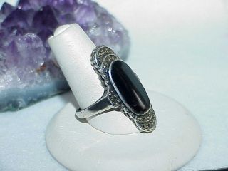 Vintage Sterling Silver Art Deco Onyx Marcasite Ring Size 7 6.  6 Gram Mourning