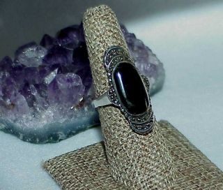 Vintage Sterling Silver Art Deco Onyx Marcasite Ring Size 7 6.  6 gram Mourning 2