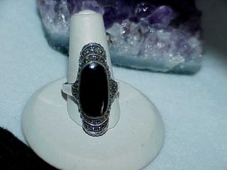 Vintage Sterling Silver Art Deco Onyx Marcasite Ring Size 7 6.  6 gram Mourning 3