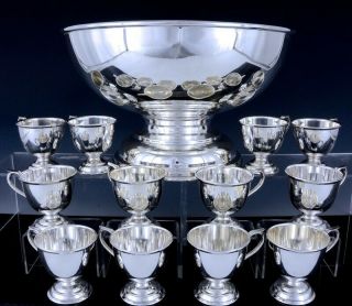 Fine Huge Nickel Silver Centerpiece Punch Bowl 12cups Service W Christofle Ladle
