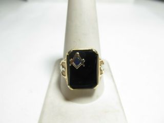 Antique 10k Solid Gold Masonic Ring With Natural Onyx Size 11