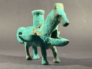 Ancient Luristan Near Eastern Bronze Oil Lamp In The Form Of A Horse Circa.  700bc