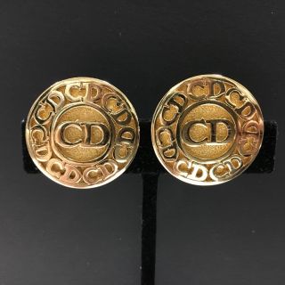 Gorgeous Vintage Couture Christian Dior Cd Logo Gold Coin Clip Earrings Jj14z