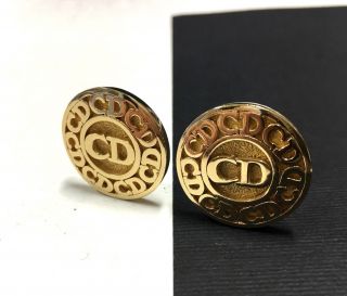 Gorgeous Vintage Couture CHRISTIAN DIOR CD Logo Gold Coin Clip Earrings JJ14z 2