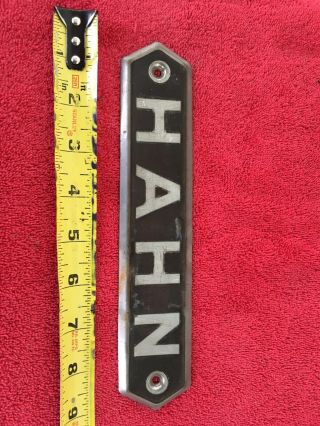 HAHN FIRE TRUCK EMBLEM INSIGNIA NAME TAG MANUFACTURER ' S ID PLATE APPARATUS SIGN 3