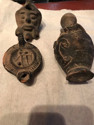 3 Small Ancient Antique Roman,  Greek Or Byzantine Pottery Figures & Oil Lamp