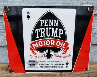Large Old 1936 Penn Trump Motor Oil Porcelain Gas Station Advertising Sign