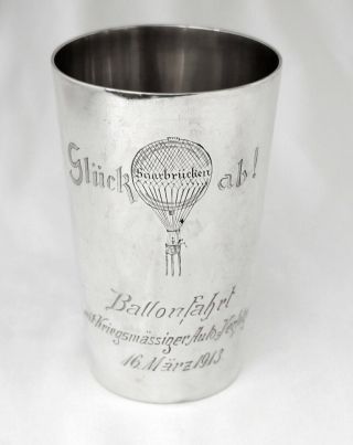 Rare Pre - Ww1 German 800 Grade Silver Ballooning Trophy Beaker.  Saarbrucken 1913.