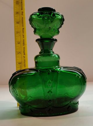 Vintage Emerald Green Victrylite Oshkosh Wis Crown Decanter Made In Italy