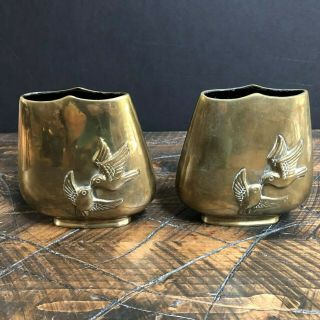 Rosenthal Netter Brass Vase Pair Art Deco Birds Vintage Korea