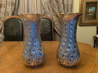 Pair Large Marked Solid Silver 900 Vases For Flowers.