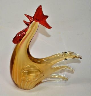 Vintage Murano Art Glass Hand Blown Red & Yellow Rooster 8 1/2 " H Figurine