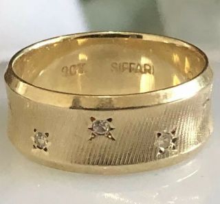 Solid 9ct 375 Gold Vintage Diamond And Star Pattern Ring