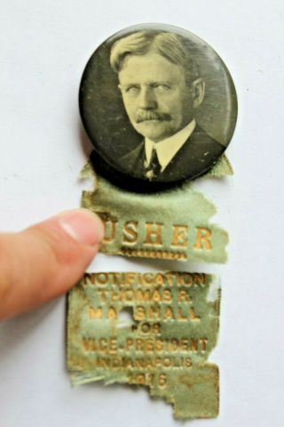 Thomas Marshall Presidential Campaign Jugate Pin With Partial Ribbon