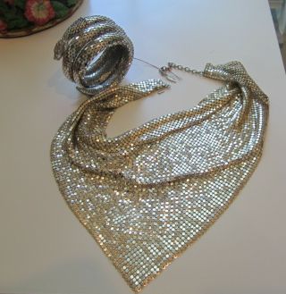 Whiting And Davis Vintage Coiled Snake Bracelet & Matching Bib Necklace