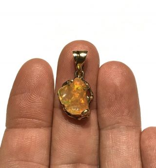 Vtg 14k Yellow Gold Carved Mexican Fire Opal Nugget Pendant For Necklace