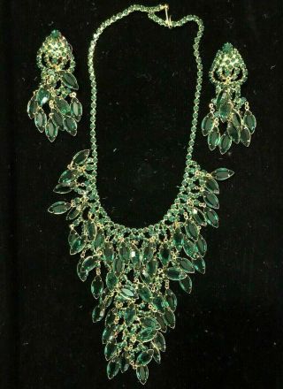Juliana D&e Emerald Green Crystal Waterfall Chandelier Bib Necklace Earrings