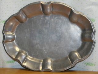 Vintage Welton Pewter Serving Platter Plate Dish Scallop Edge Turkey Ham