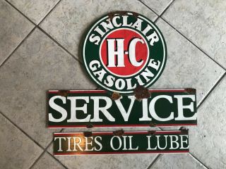 Antique Barn Find Style Sinclair Dino H - C Gas Service Station 2 Piece Sign Set