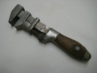 Antique 6 1/2 " Coes Worcester Mass.  Steel W Wood Handle Adjustable Monkey Wrench