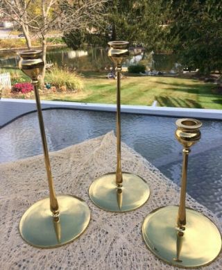 Robert Jarvie Virginia Metalcrafters Set 3 Brass Tulip Style Candleholders