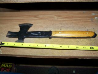 Older Hatchet With Hammer Head And Nail Puller With Wood Inlaid Handles Usa