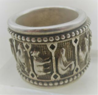 ANTIQUE CHINESE SILVER RING WITH ADJUSTABLE SCENES 2