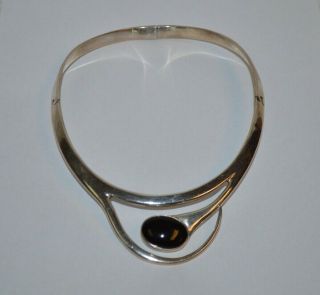 Vintage Modernist Mexican Sterling Silver And Onyx Collar Necklace