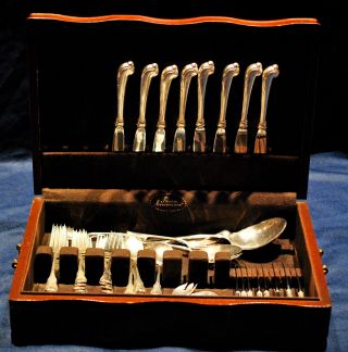 Grand Colonial Sterling Flatware Set For 8 With Rare Pistol Grip Knives,