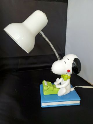 1966 Vintage Snoopy Peanuts Desk Lamp Light Ceramic Withtypewriter
