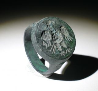 Large Ancient Roman Bronze Eagle Seal Ring - Circa 2nd/4th Century Ad 988
