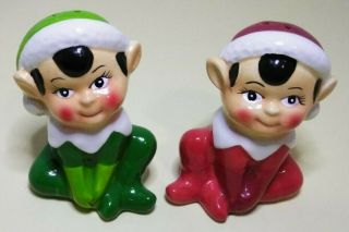 Christmas Pixies Elves Salt & Pepper Shakers Plastic Stoppers