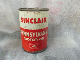 Early Sinclair Pennsylvania Motor Oil Quart Metal Can Full