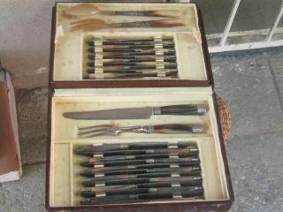 Antique French Louis 16 Xvi Style Horn Handle Knives Set / Carving Set - 1900s
