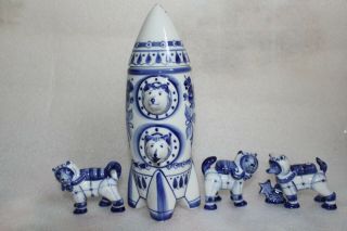 Set Belka,  Strelka Space Dogs Rocket,  3 Figurines Belka,  Strelka,  Laika Porcelain