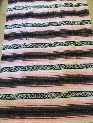Authentic Mexican Pink Falsa Serape Yoga Throw Blanket Handmade 71x45.  5