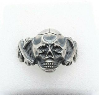 Antique Ww2 Era German Skull And Cross Bones Ring Memento Mori Silver 800