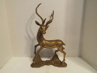 Huge 17 " Vintage Brass Stag Buck Deer Figurine Statue Sculpture