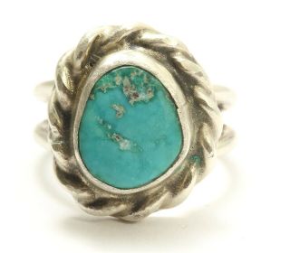 Vintage Navajo Sterling Silver Small Old Pawn Blue Green Turquoise Ring Sz4.  75/5