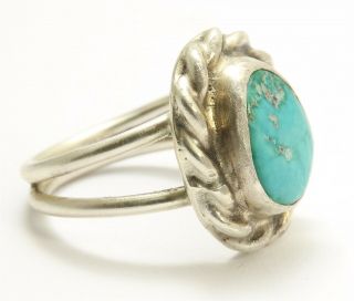 Vintage Navajo Sterling Silver Small Old Pawn Blue Green Turquoise Ring Sz4.  75/5 2