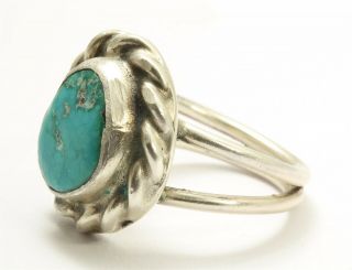Vintage Navajo Sterling Silver Small Old Pawn Blue Green Turquoise Ring Sz4.  75/5 3