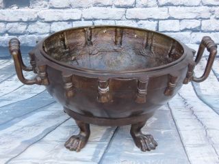 Vintage Large 24 " Claw Footed Bronze Decorative Bowl Planter With Xl Handles