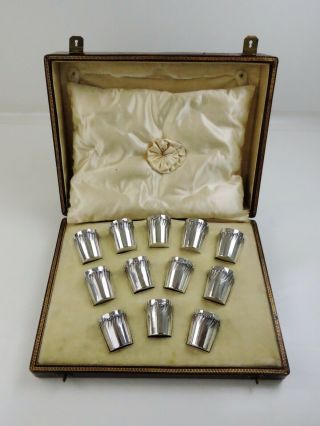 Boxed Set Of 12 French Silver Gilt Drinking Tots Paris C.  1900 Spirits & Liqueur