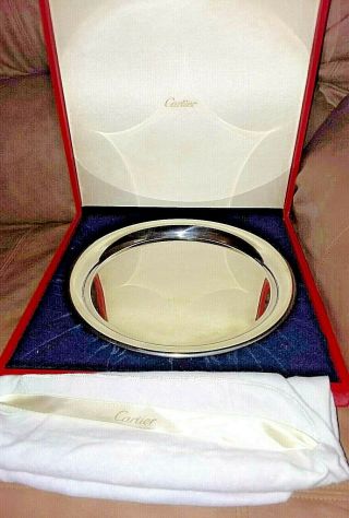 Vintage Cartier Pewter 11 " Platter Orig Box W/ Cloth Pouch - Serving Tray Plate
