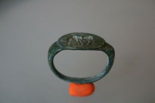 Ancient Fantastic Roman Bronze Ring Antelope 1st - 4th Century Ad