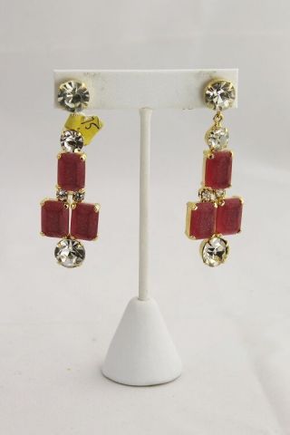 Vintage Jewelry Kjl Kenneth Jay Lane Pink Glass & Rhinestone Dangle Earrings