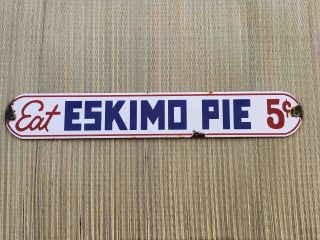Old Eat Eskimo Pie 5¢ Ice Cream Porcelain Ice Cream Truck Advertising Sign