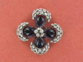 Schreiner Blue Cabachon And Crystal Clusters Brooch (pn1384)